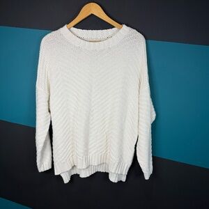 Roots white Women's Crew Neck cotton blend Sweater size Large